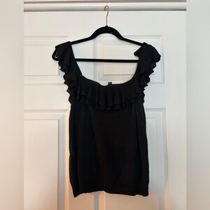 Ralph Lauren Black Ruffled Top 100% Silk Size Large
